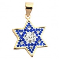 Blue Sapphire and Zircon Star of David Pendant